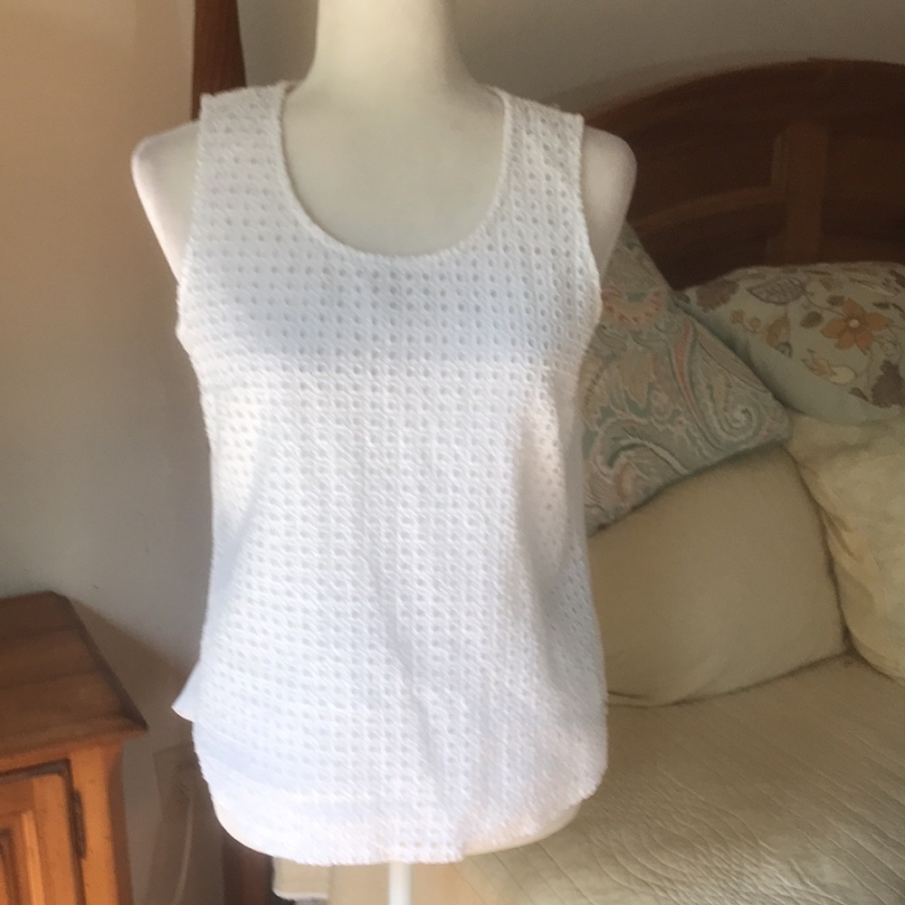 Tommy Hilfiger White Sleeveless Eyelet Top M/L